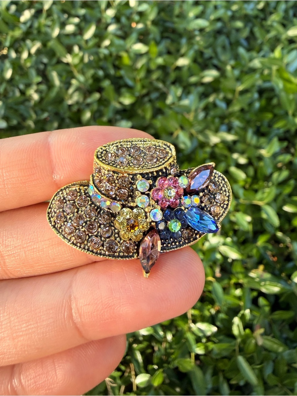 Multicolor Crystal Hat Brooch Pin - Picture 3 of 6
